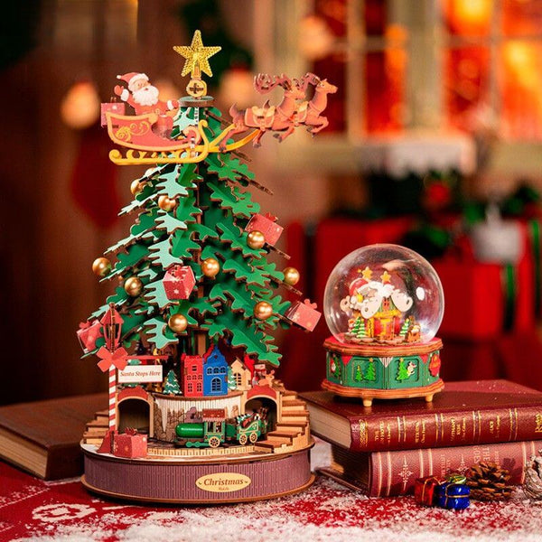Christmas music box, wooden Christmas music box, DIY holiday music box, Santa music box, Christmas tree music box, Christmas puzzle kit, wooden puzzle music box, holiday decor music box, DIY Christmas decorations, Christmas gift ideas, Christmas train music box, Santa and reindeer music box, holiday music box, wooden Christmas decor, collectible music box, Christmas gift for her
