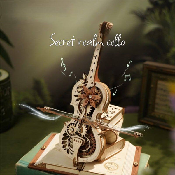 DIY music box, cello music box, wooden puzzle, mechanical music box, wooden model kit, puzzle gift ideas, music lovers gift, wooden music box, collectible wooden model, classical music box, DIY cello, home decor, gift for her, gift for music lovers, handcraft music box