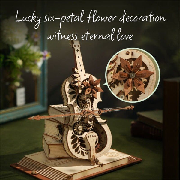 DIY music box, cello music box, wooden puzzle, mechanical music box, wooden model kit, puzzle gift ideas, music lovers gift, wooden music box, collectible wooden model, classical music box, DIY cello, home decor, gift for her, gift for music lovers, handcraft music box