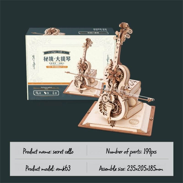 DIY music box, cello music box, wooden puzzle, mechanical music box, wooden model kit, puzzle gift ideas, music lovers gift, wooden music box, collectible wooden model, classical music box, DIY cello, home decor, gift for her, gift for music lovers, handcraft music box