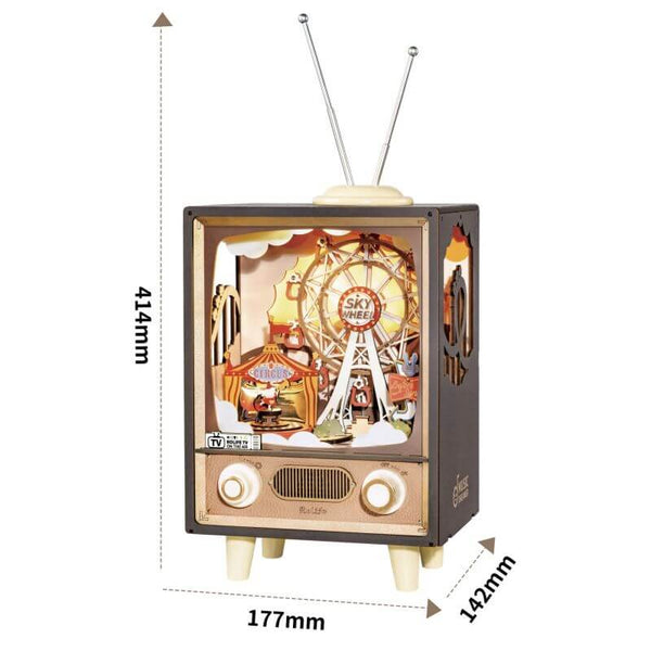 vintage music box, retro TV music box, DIY puzzle music box, Ferris wheel music box, wooden puzzle kit, carnival music box, DIY wooden music box, collectible wooden music box, Ferris wheel with music, 3D music box, retro decor, unique gifts for collectors, DIY wooden puzzle, home decor, musical TV box, vintage gift ideas