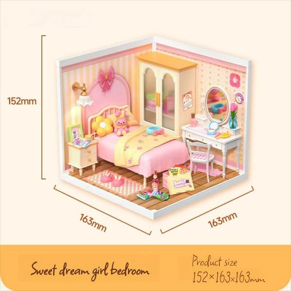 DIY girl bedroom playset, miniature bedroom, 3D assembly toy, ABS assembly toy, DIY bedroom furniture, girl’s room playset, miniature vanity set, DIY model kit, miniature furniture, toy for girls, bedroom playset, DIY miniature room, cute bedroom décor, collectible playset, miniature vanity set, interactive DIY toy