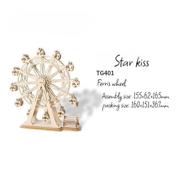 DIY Ferris wheel puzzle, wooden Ferris wheel, 3D wooden puzzle kit, wooden model, Ferris wheel toy, DIY amusement park kit, wooden assembly toy, 3D wooden puzzle, interactive wooden model, DIY wooden kit, collectible amusement park model, toy for collectors, theme park toy, DIY wooden puzzle kit, home décor miniatures