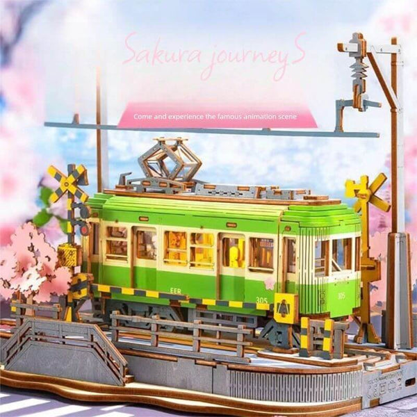 DIY Sakura train model, 3D wooden train puzzle, Japanese train model, Sakura train scene, wooden train kit, LED train model, DIY Japanese train puzzle, Sakura journey puzzle, wooden puzzle kit, collectible train model, wooden model kit with lights, DIY scenic train kit, train station puzzle, Japanese cherry blossom model, interactive wooden train, DIY sakura scene, eco-friendly train puzzle