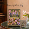 DIY water lily puzzle, 3D wooden water lily model, wooden flower puzzle kit, DIY nature scene, water lily craft, wooden flower arrangement kit, DIY wooden flower model, nature-inspired décor, water lily pond model, wooden bridge puzzle, DIY flower puzzle kit, wooden wisteria flowers, eco-friendly DIY model, water lily 3D kit, nature-inspired wooden model, relaxing wooden puzzle