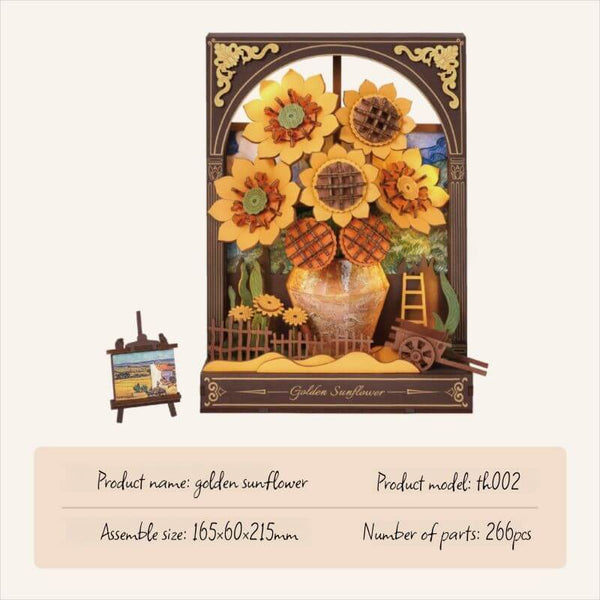 DIY sunflower model, wooden sunflower puzzle, 3D sunflower kit, DIY floral puzzle kit, wooden flower puzzle, nature-inspired puzzle, sunflower vase model, DIY wooden flower craft, sunflower craft kit, wooden flower arrangement kit, rustic sunflower model, eco-friendly wooden puzzle, 3D wooden floral scene, sunflower DIY kit, wooden flower model