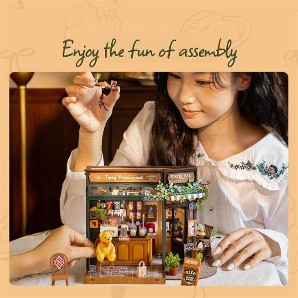 Eco - Friendly Wooden DIY Assembly Toy, STEAM Education Little Bear Restaurant Kit, Educational Wooden Bistro Model, Sustainable Wooden DIY Puzzle, Little Bear Bistro Themed Toy, Eco - Conscious Wooden Construction Set, DIY Wooden Restaurant Scene, STEAM Learning Bear Restaurant Toy, Creative Wooden Bistro Puzzle, Little Bear Restaurant - Themed Educational DIY Set