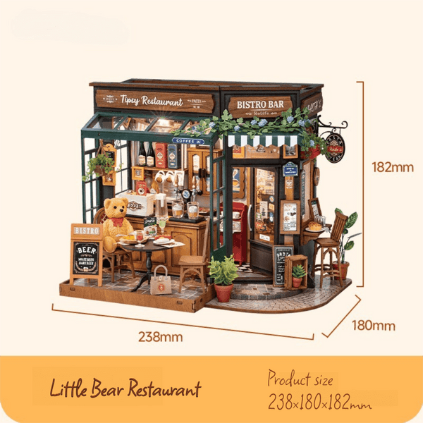 Eco - Friendly Wooden DIY Assembly Toy, STEAM Education Little Bear Restaurant Kit, Educational Wooden Bistro Model, Sustainable Wooden DIY Puzzle, Little Bear Bistro Themed Toy, Eco - Conscious Wooden Construction Set, DIY Wooden Restaurant Scene, STEAM Learning Bear Restaurant Toy, Creative Wooden Bistro Puzzle, Little Bear Restaurant - Themed Educational DIY Set