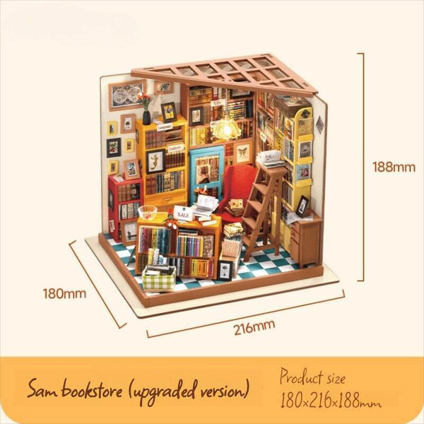 Eco - Friendly Wooden DIY Assembly Toy, STEAM Education Wooden Bookstore Puzzle, Educational Wooden Bookstore Model, Sustainable Wooden DIY Bookstore Kit, DIY Wooden Bookstore Scene, Eco - Conscious Wooden Construction Set, Bookstore Themed STEAM Toy, Wooden Bookstore Craft for Kids, Environmentally Friendly Bookstore DIY Set, STEAM Learning Wooden Bookstore Puzzle