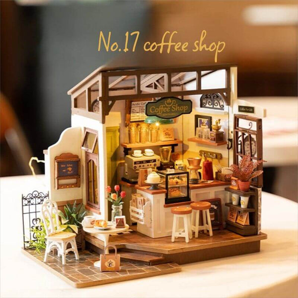 Eco - Friendly Wooden DIY Assembly Toy, STEAM Education Coffee Shop Puzzle, Educational Wooden Coffee Shop Model, Sustainable Wooden DIY Coffee Shop Kit, DIY Wooden Coffee Shop Scene, Eco - Conscious Wooden Construction Set, Coffee Shop Themed STEAM Toy, Wooden Coffee Shop Craft for Kids, Environmentally Friendly Coffee Shop DIY Set, STEAM Learning Wooden Coffee Shop Puzzle