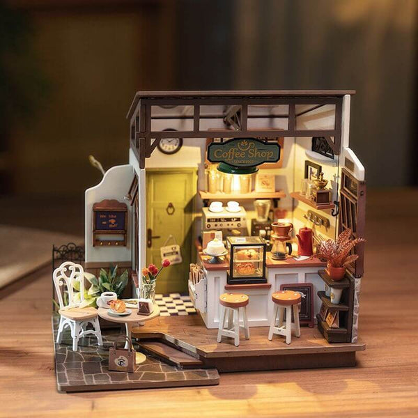 Eco - Friendly Wooden DIY Assembly Toy, STEAM Education Coffee Shop Puzzle, Educational Wooden Coffee Shop Model, Sustainable Wooden DIY Coffee Shop Kit, DIY Wooden Coffee Shop Scene, Eco - Conscious Wooden Construction Set, Coffee Shop Themed STEAM Toy, Wooden Coffee Shop Craft for Kids, Environmentally Friendly Coffee Shop DIY Set, STEAM Learning Wooden Coffee Shop Puzzle