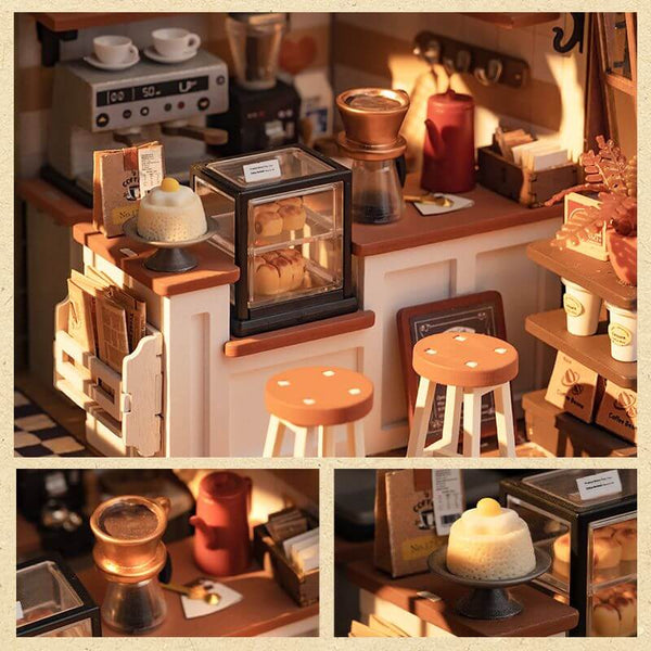 Eco - Friendly Wooden DIY Assembly Toy, STEAM Education Coffee Shop Puzzle, Educational Wooden Coffee Shop Model, Sustainable Wooden DIY Coffee Shop Kit, DIY Wooden Coffee Shop Scene, Eco - Conscious Wooden Construction Set, Coffee Shop Themed STEAM Toy, Wooden Coffee Shop Craft for Kids, Environmentally Friendly Coffee Shop DIY Set, STEAM Learning Wooden Coffee Shop Puzzle